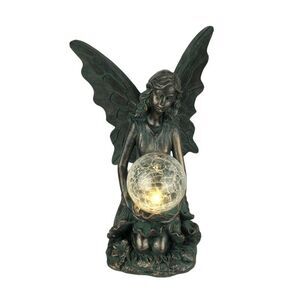 Verdigris Bronze Finish Fairy LED Glass Ball Solar Statue